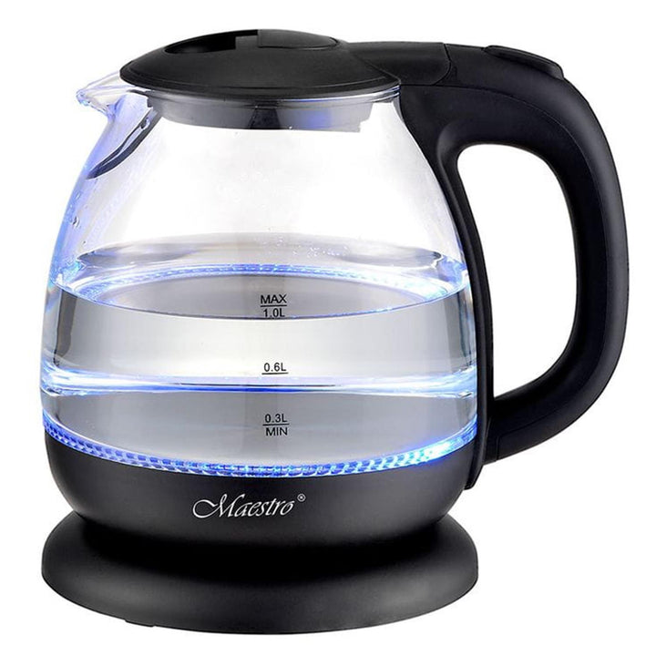 Glas-Wasserkocher 1L mit Innenbeleuchtung Beleuchteter elektrischer Glaskessel Überhitzungsschutz 1100 W Schwarz