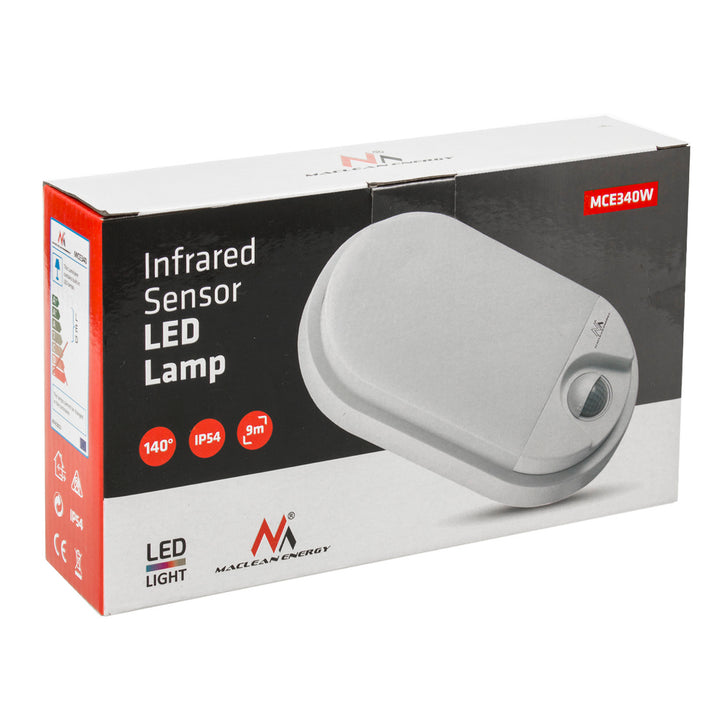 Maclean MCE340 LED-Lampe mit Infrarot-Bewegungssensor Wandleuchte Innen-/ Außenbeleuchtung 1100lm 15W IP54 Weiß