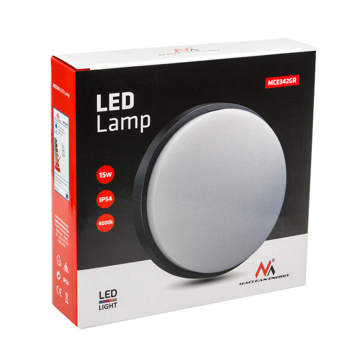LED Wand- und Deckenleuchte Innen-/ Außenbeleuchtung 15W 1100LM IP54 4000K Neutralweiß (Grau, Rund)