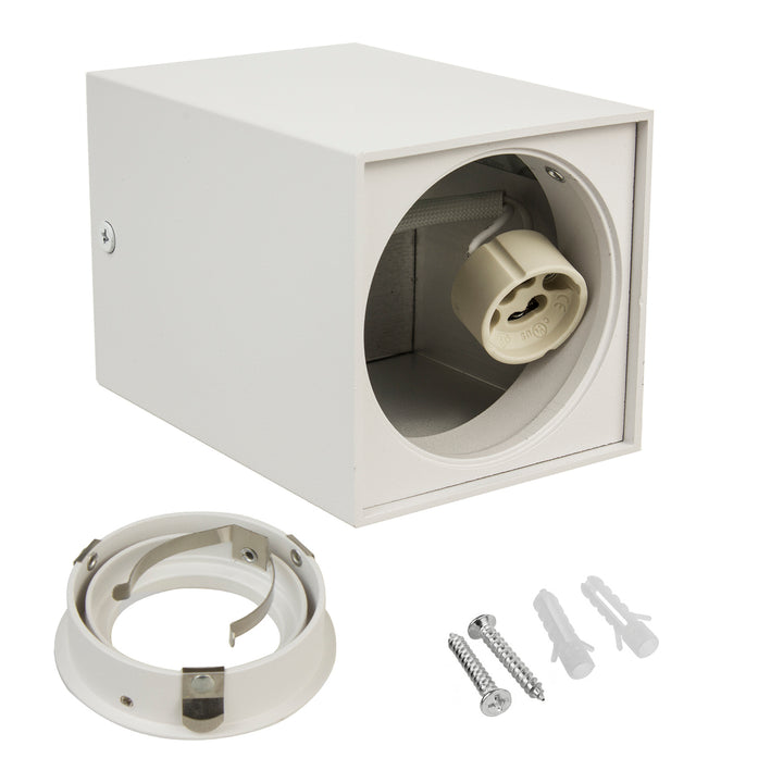Deckenaufbauleuchte mit GU10 Fassung für LED & Halogen Leuchtmittel bis 40W Aufputz Schwenkbar Aluminium (Weiß, Eckig)