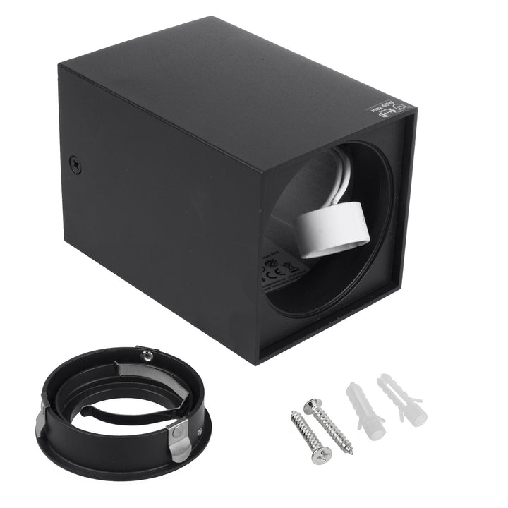 Deckenaufbauleuchte mit GU10 Fassung für LED & Halogen Leuchtmittel bis 40W Aufputz Schwenkbar Aluminium (Schwarz, Eckig)
