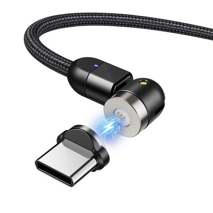 Magnetisches USB-C-Kabel 1 m, abgewinkelt, Maclean Energy MCE474, schwarz, unterstützt Fast Charging 9 V/2 A, 5 V/3 A, Nylonummantelung