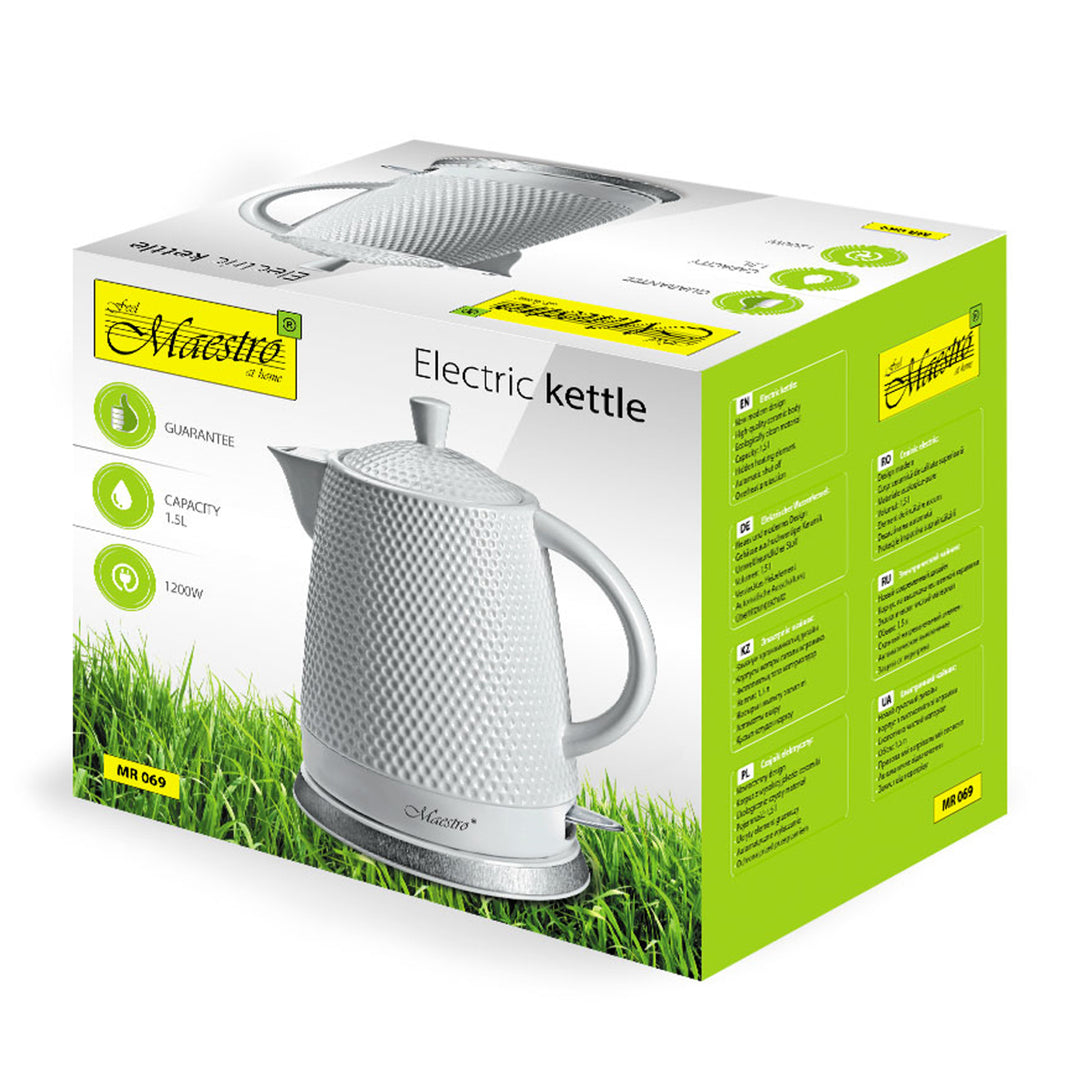 Elektrischer Keramikkessel Wasserkocher Keramik 360 Grad-Basis 1200W 1,5L Weiß