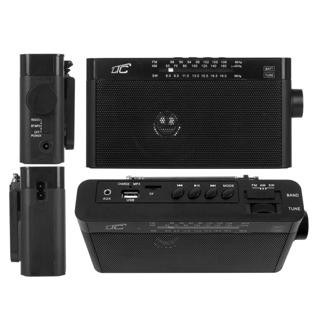 Sona Tragbares Retro-Radio mit Bluetooth/AM/FM / MP3 / USB/SD 1200mAh Akku Teleskopantenne (Schwarz)