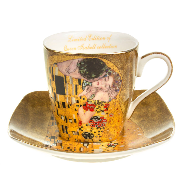 Tassen mit Untertassen und Löffel Kuss Klimt Geschenkidee