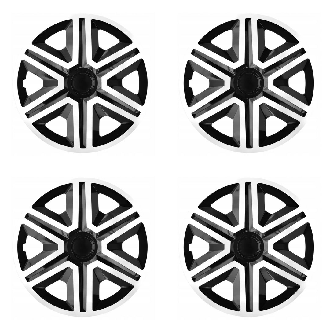 NRM Action 4 x Universal Radzierblenden Radkappen Satz 4er Set Auto KFZ Zoll (Weiß/Schwarz, 16")