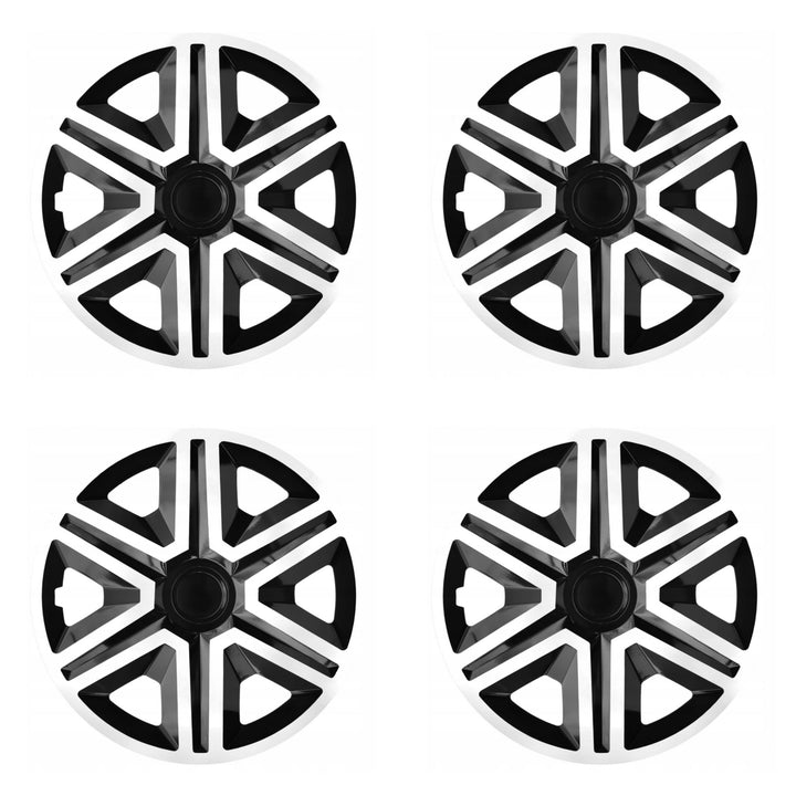 NRM Action 4 x Universal Radzierblenden Radkappen Satz 4er Set Auto KFZ Zoll (Weiß/Schwarz, 16")