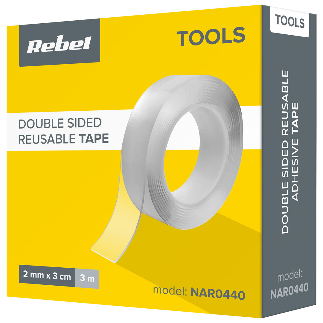 REBEL doppelseitiges Nano-Montageband (2 mm x 30 mm x 3 m) transparent