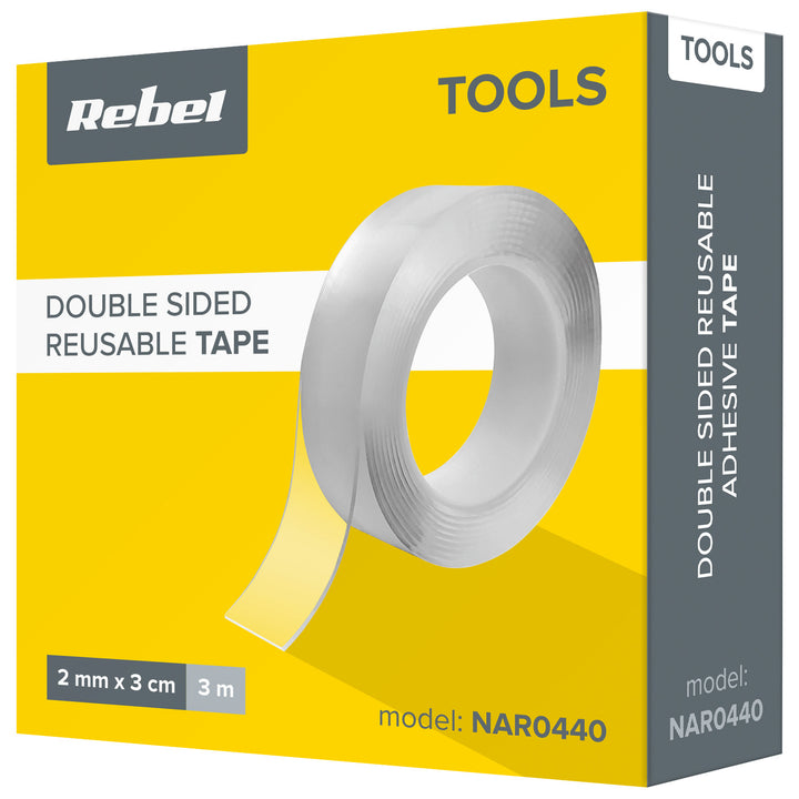 REBEL doppelseitiges Nano-Montageband (2 mm x 30 mm x 3 m) transparent