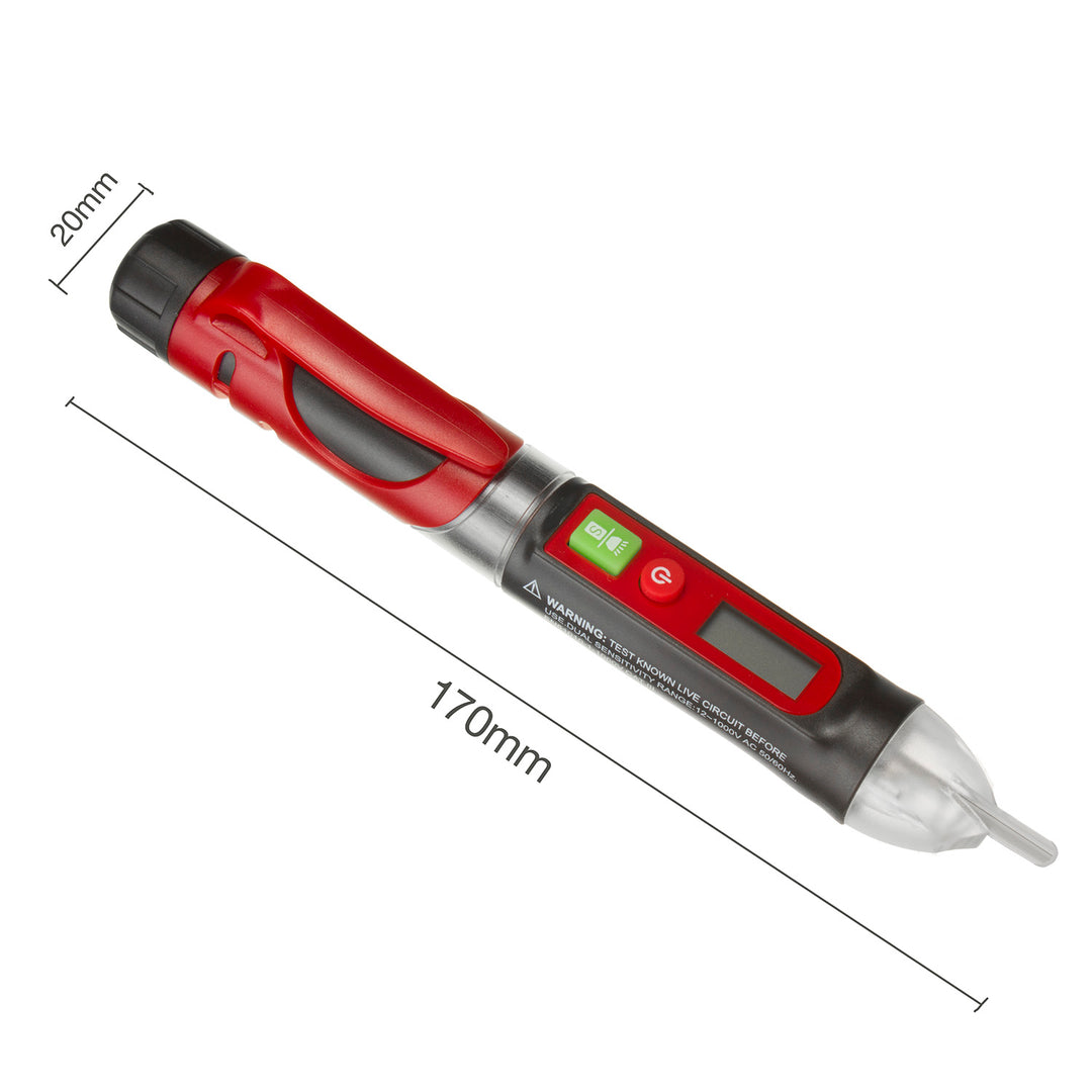 Berührungsloser Spannungsprüfer mit Display und Taschenlampe Einstellbare Empfindlichkeit 12V-1000V/48V-1000V AC Stromprüfer Batteriebetrieben