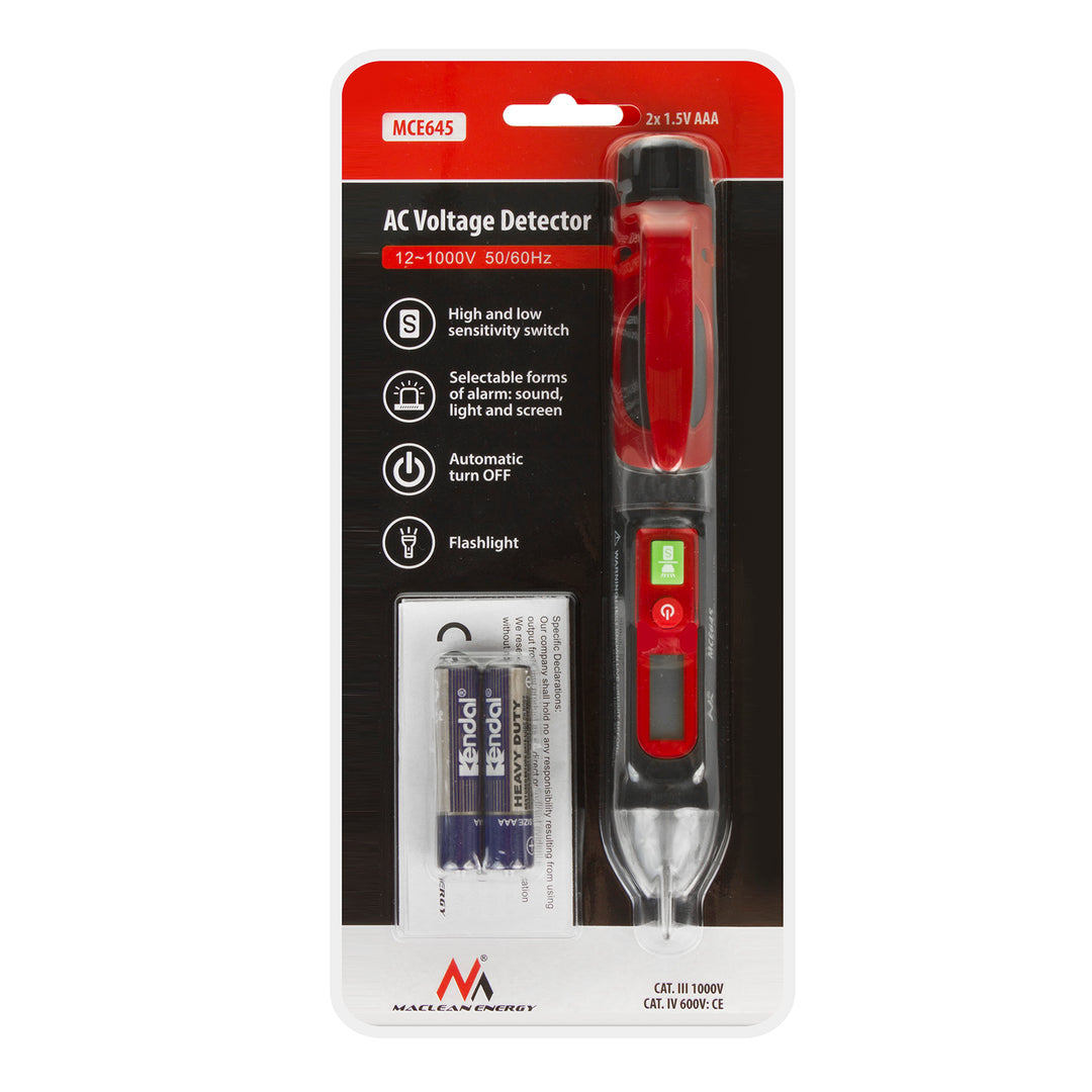 Berührungsloser Spannungsprüfer mit Display und Taschenlampe Einstellbare Empfindlichkeit 12V-1000V/48V-1000V AC Stromprüfer Batteriebetrieben