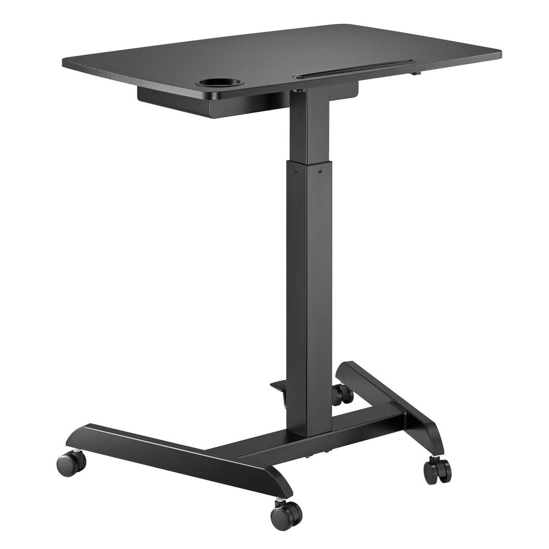 Höhenverstellbarer Laptoptisch mit Rollen und mit Einer Schublade Sitz-steh-Schreibtisch Höhenverstellbar bis max. 113cm max. 8kg (Schwarz)
