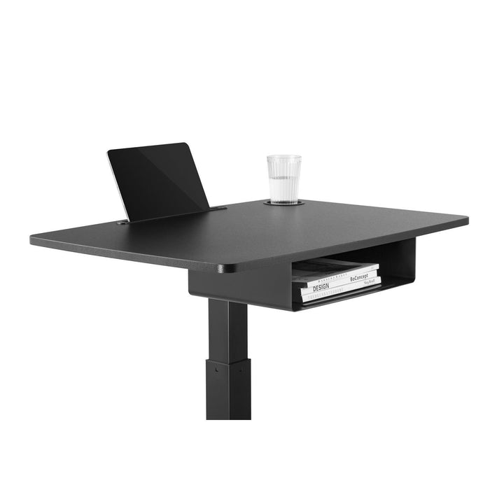 Höhenverstellbarer Laptoptisch mit Rollen und mit Einer Schublade Sitz-steh-Schreibtisch Höhenverstellbar bis max. 113cm max. 8kg (Schwarz)
