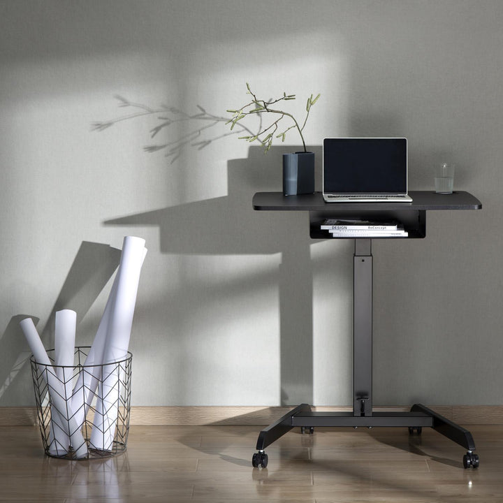 Höhenverstellbarer Laptoptisch mit Rollen und mit Einer Schublade Sitz-steh-Schreibtisch Höhenverstellbar bis max. 113cm max. 8kg (Schwarz)