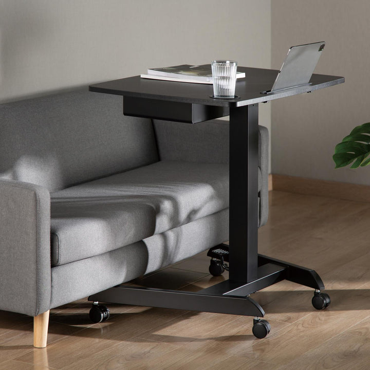 Höhenverstellbarer Laptoptisch mit Rollen und mit Einer Schublade Sitz-steh-Schreibtisch Höhenverstellbar bis max. 113cm max. 8kg (Schwarz)