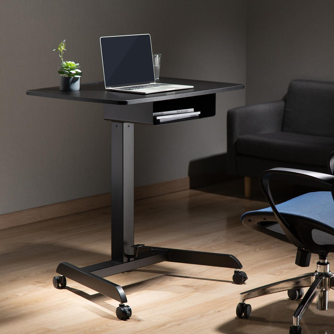Höhenverstellbarer Laptoptisch mit Rollen und mit Einer Schublade Sitz-steh-Schreibtisch Höhenverstellbar bis max. 113cm max. 8kg (Schwarz)