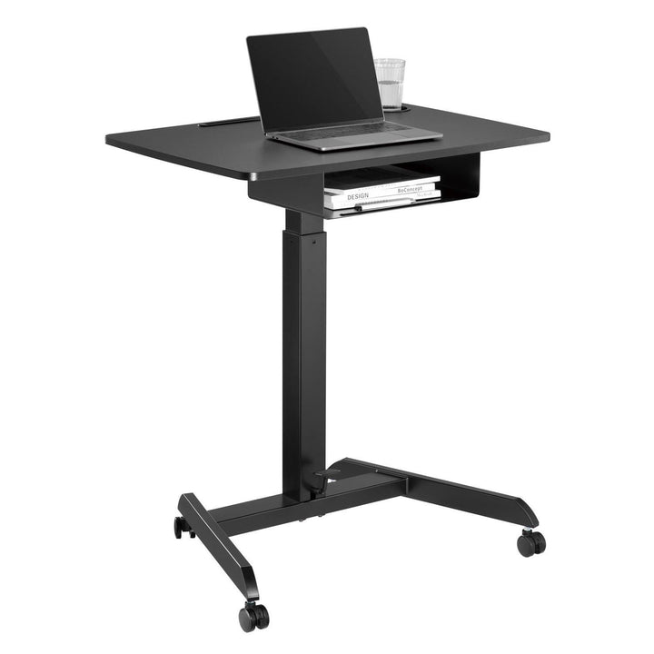 Höhenverstellbarer Laptoptisch mit Rollen und mit Einer Schublade Sitz-steh-Schreibtisch Höhenverstellbar bis max. 113cm max. 8kg (Schwarz)