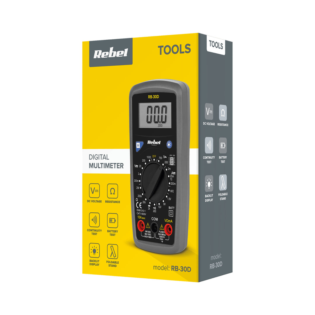 Das Universalmessgerät RB-30D von Rebel Tools enthält Messleitungen