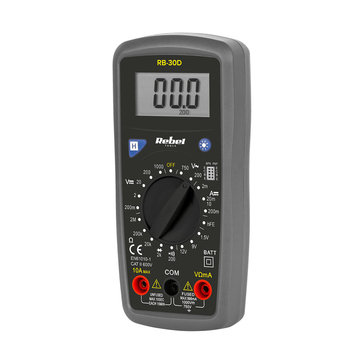 Das Universalmessgerät RB-30D von Rebel Tools enthält Messleitungen