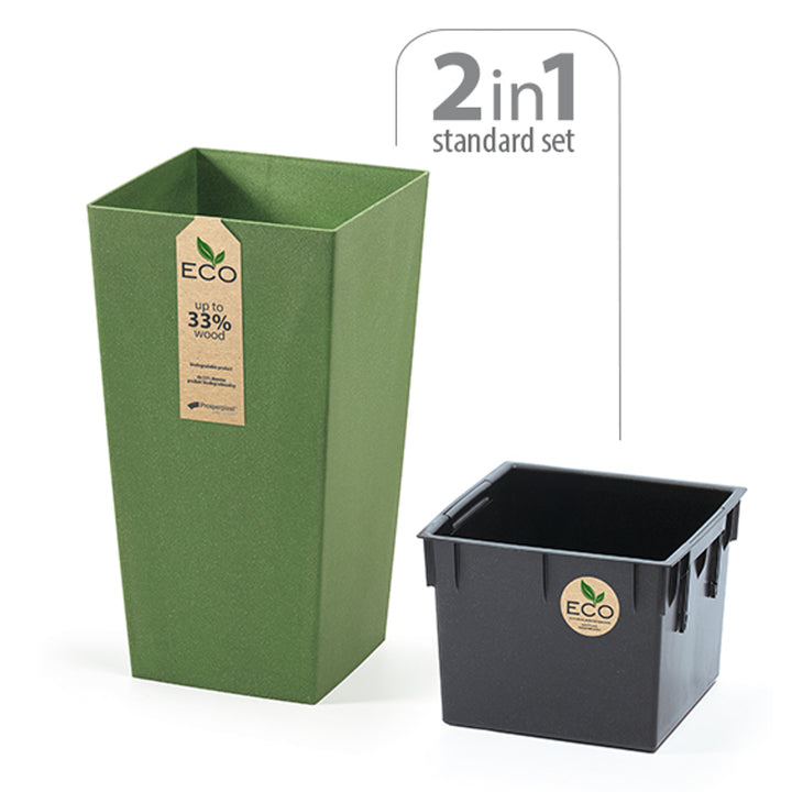 2-in-1 wetterfester Pflanztopf mit Einsatz für den Innen- und Außenbereich viereckig Kunststoff 195x195x375mm