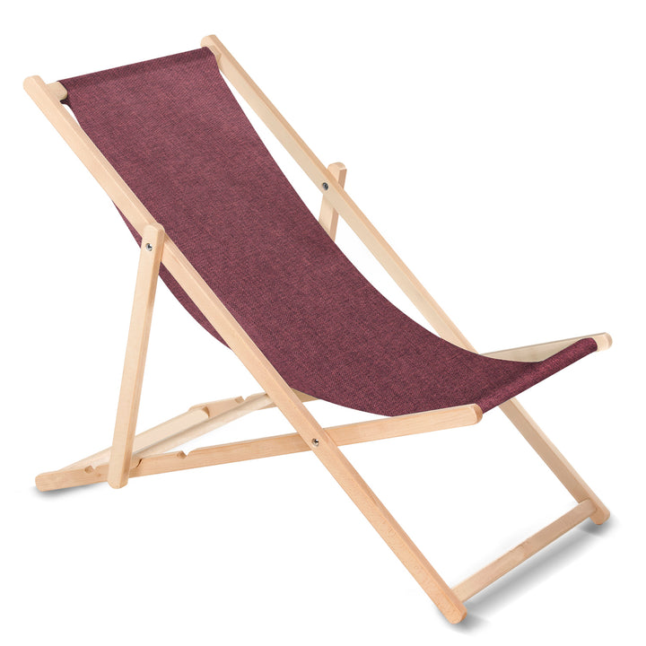 Liegestuhl Sonnenliege Klappbar aus Buchholz ohne Armlehne Sonnenliege Gartenliege Liege (Burgund Melange)