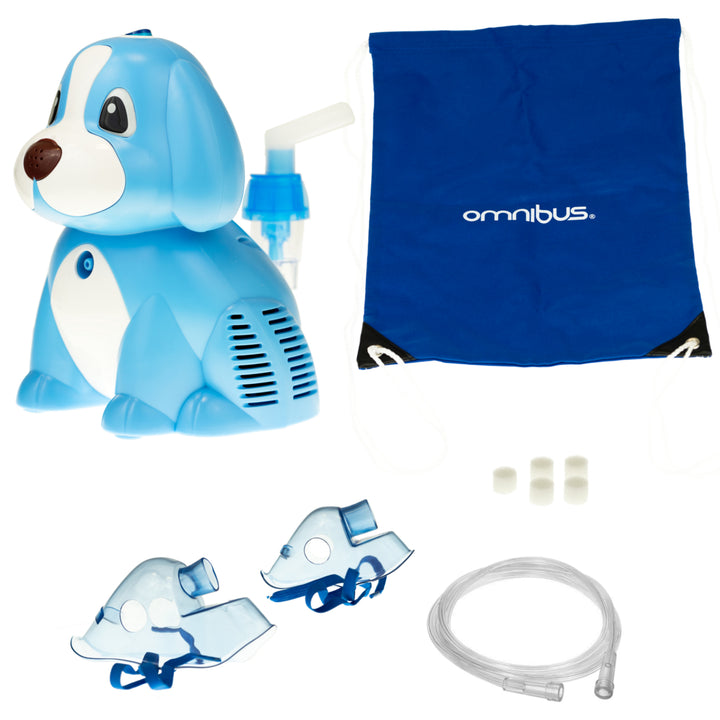 Puppy Elektrischer Inhalator Hündchen Inhaliergerät Set für Kinder und Erwachsene Vernebler Inhalation Maske für Erwachsene und Kinder (Blau)