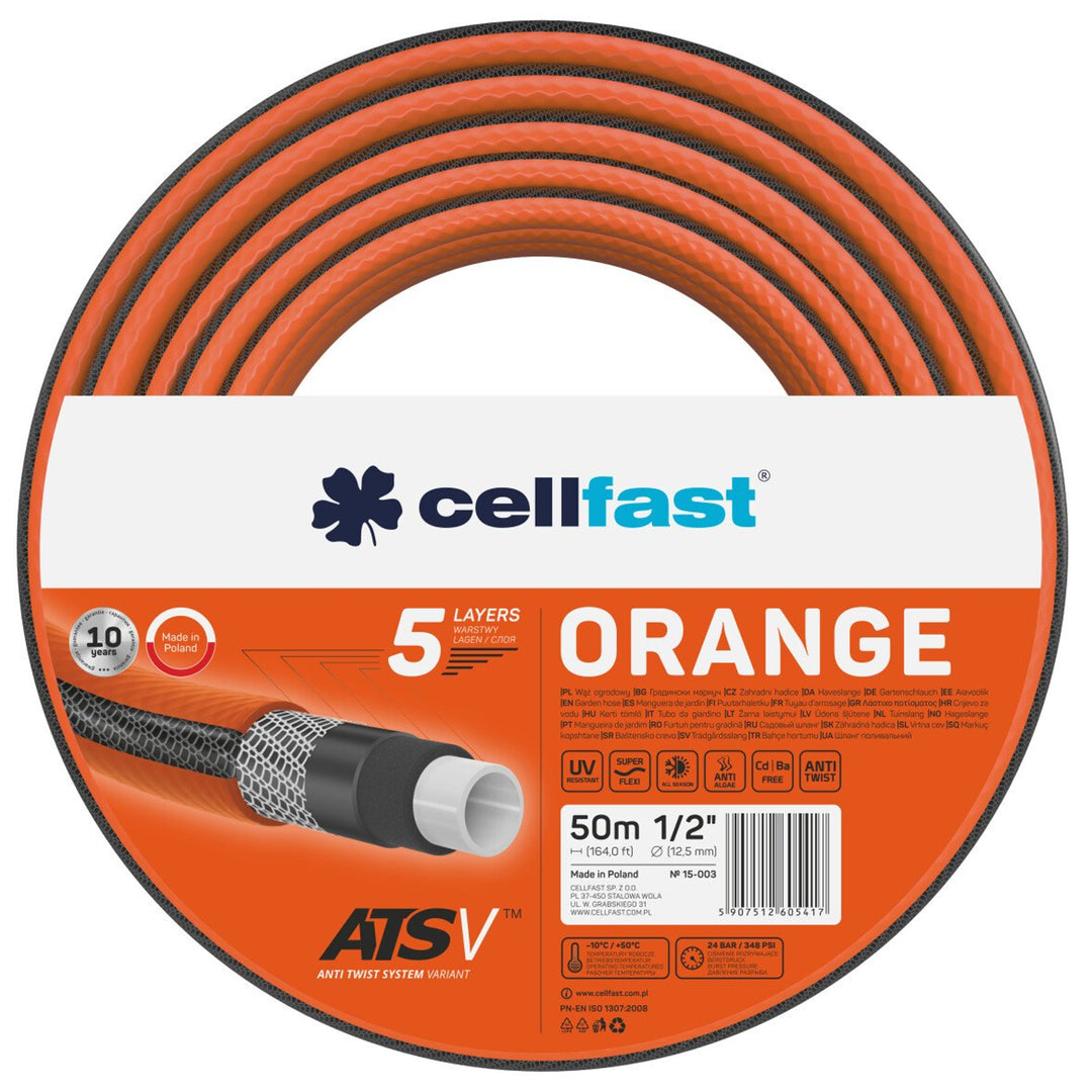 ORANGE ATSV™ Gartenschlauch 5-Lagen-Schlauch Wasserschlauch Trikotgewebe UV-beständig 24 bar Berstdruck (1/2" 50m)