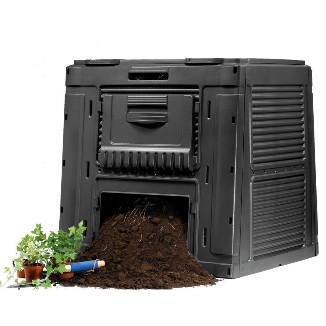E-Composter Gartenkomposter aus Kunststoff 470L Schnellkomposter Deckel Klappbar 79 x 79 x 79cm Schwarz