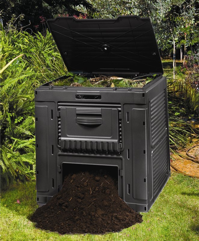 E-Composter Gartenkomposter aus Kunststoff 470L Schnellkomposter Deckel Klappbar 79 x 79 x 79cm Schwarz