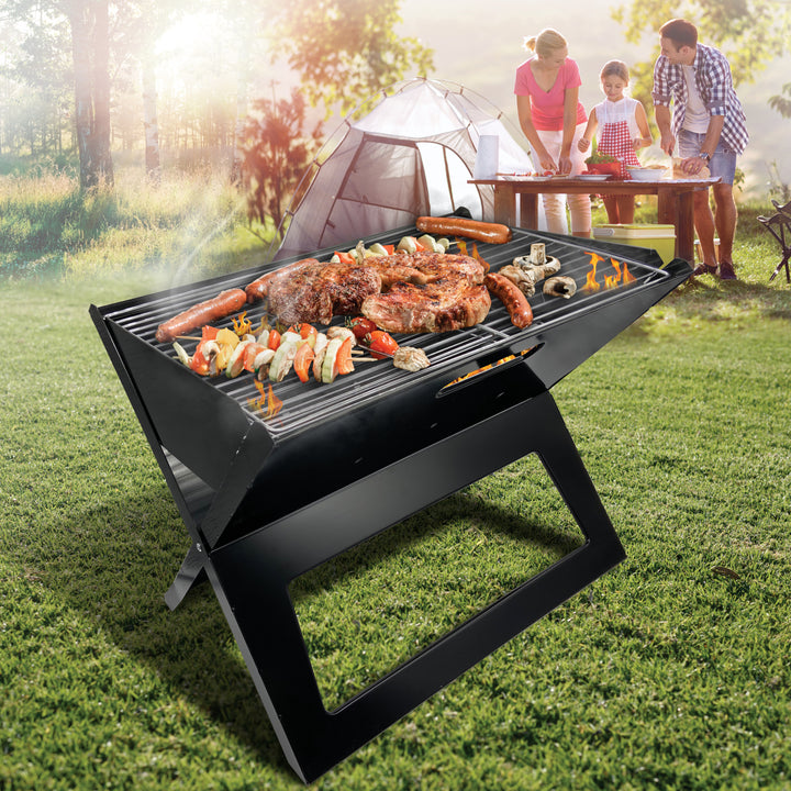 Maestro Portable BBQ MR1011 Koffergrill mit Gitter und Rost Holzkohlegrill Reisegrill Tischgrill Campinggrill Tragbar Faltbar 41x29cm