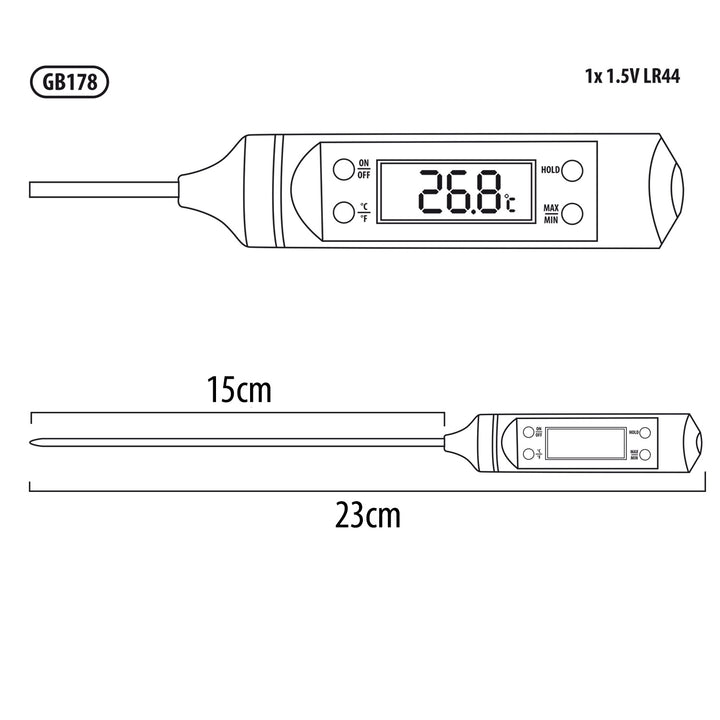 Digitales Stiftthermometer Thermometer Fühler für Lebensmittel Lebensmittelthermometer von -50 °C bis ca. +300 °C LCD DIsplay