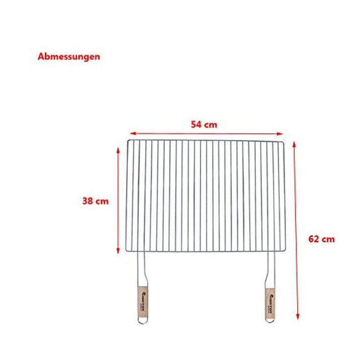 Grillrost 54x38cm mit 2 Holzgriffen Stahl verchromt Grillgitter Grillaufsatz Ersatzrost