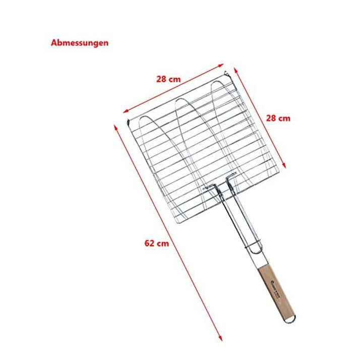 3er Fischbräter 28x28cm Fischgriller Fischzange Grillkorb Grillwender Fischhalter Grillaufsatz mit Holzgriff Stahl verchromt