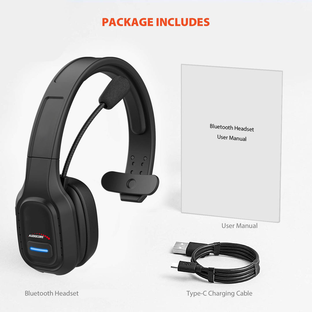 Bluetooth Headset mit Noise Canceling Mikrofon - Over-Ear Kopfhörer - Kompatibel mit Google Assistant & Siri