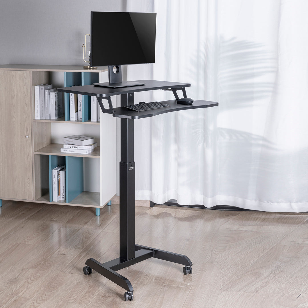Höhenverstellbarer Sitz-steh-Schreibtisch mit Rollen Arbeitsplatz mit Doppelter Plattform Belastbar bis 8kg