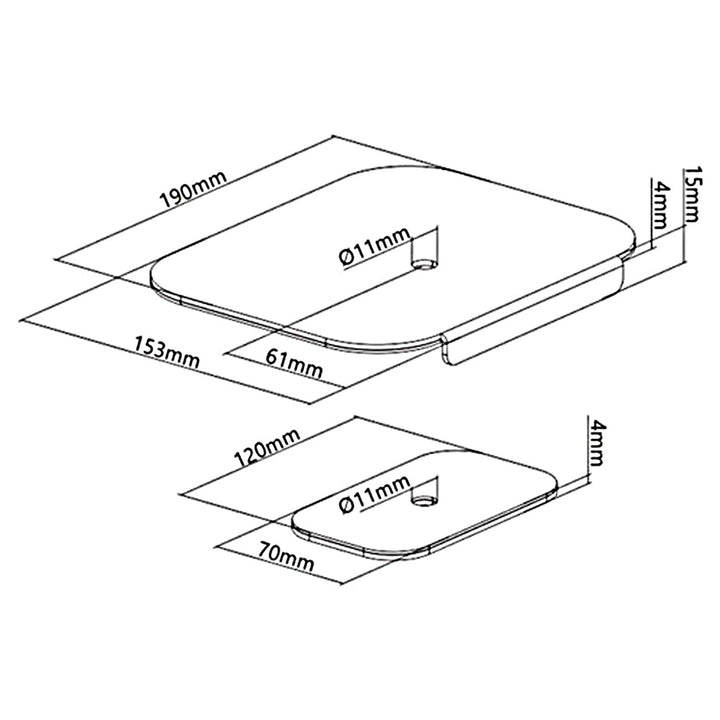 Tischplattenverstärkung für Monitor Tischhalterung Montageset mit Anti-Rutsch-Pad 11mm Lochdurchmesser 190x153,5x15mm