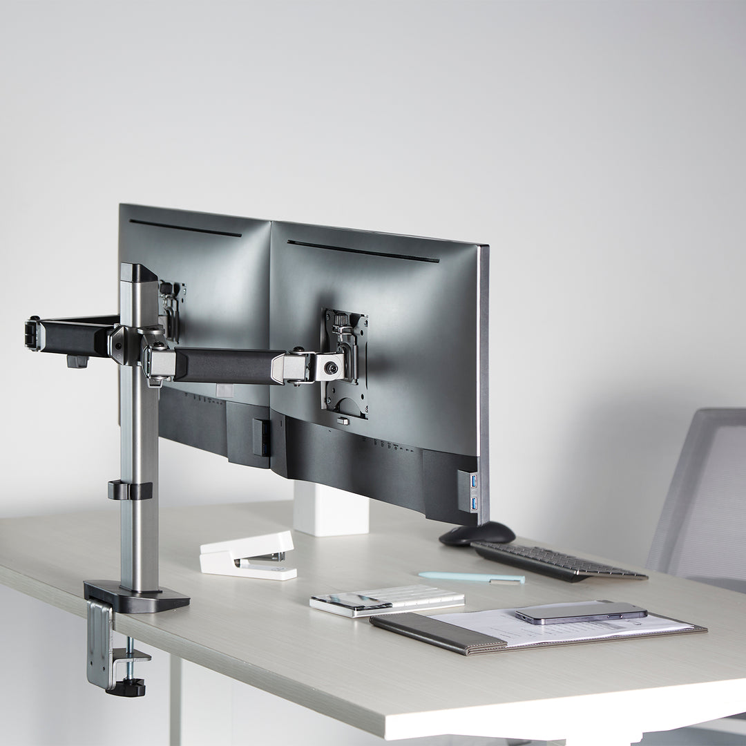 Deluxe 2-Fach Gelenk-Monitorhalterung Tischhalterung 17-32" Zoll Schwenkbar Neigbar Höhenverstellbar Doppelarm VESA 75x75 100x100 bis 2x9kg
