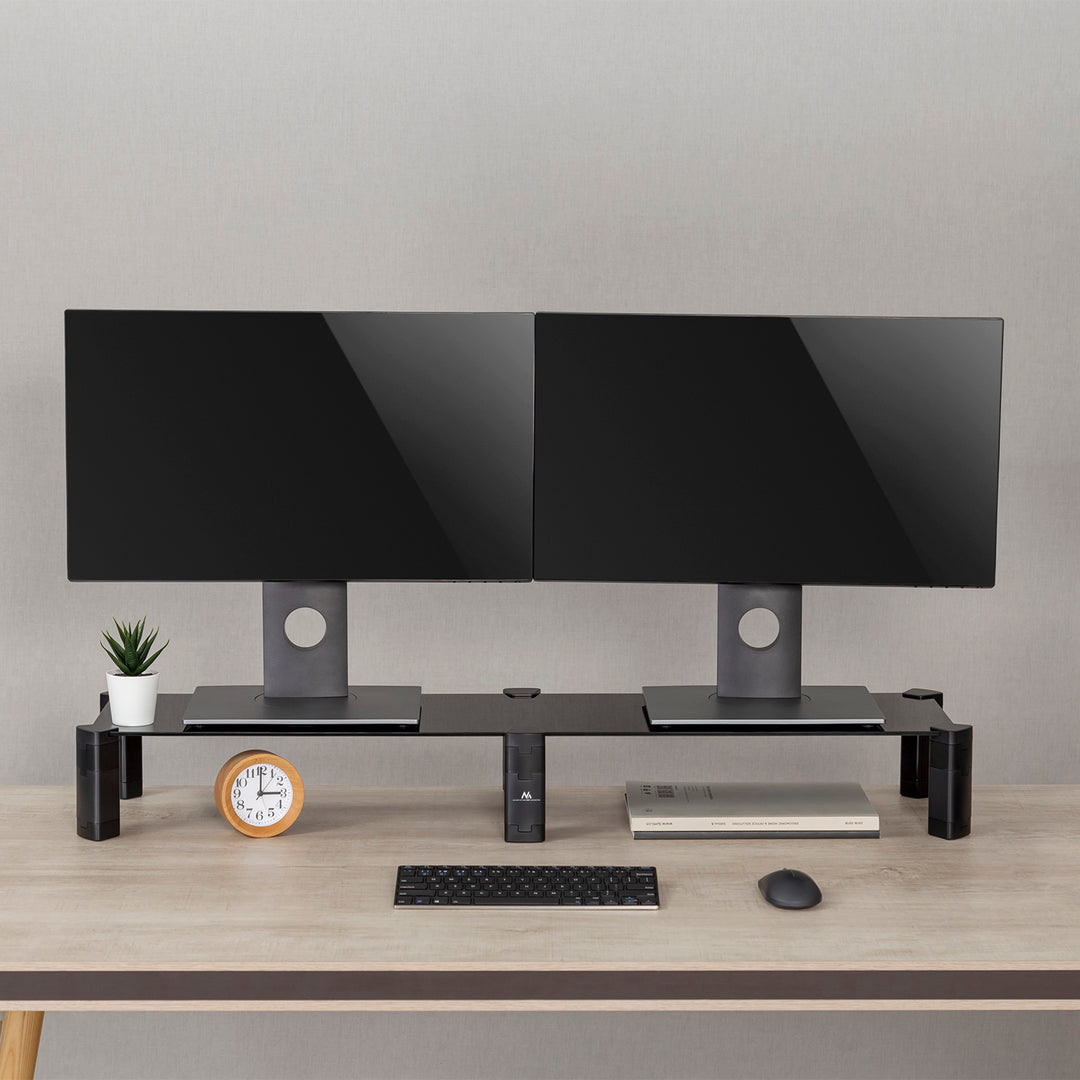 Doppel-Monitorständer Höhenverstellbarer Bildschirmständer für 2 Monitore Laptopständer Gehärtetes Glas Monitor-Raiser Laptop Monitor Ständer bis max. 20kg
