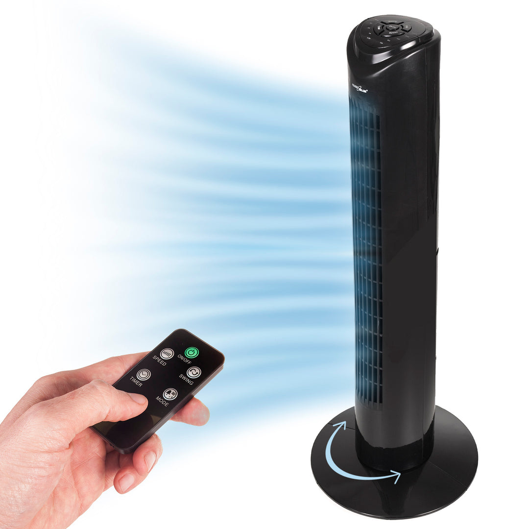 Turmventilator Ventilator mit Fernbedienung 3 Modi und 3 Geschwindigkeiten Oszillierend 80° 45W 7,5 Stunden Timer 82cm Höhe