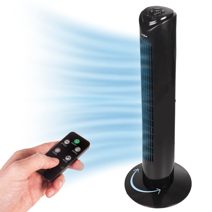 Turmventilator Ventilator mit Fernbedienung 3 Modi und 3 Geschwindigkeiten Oszillierend 80° 45W 7,5 Stunden Timer 82cm Höhe