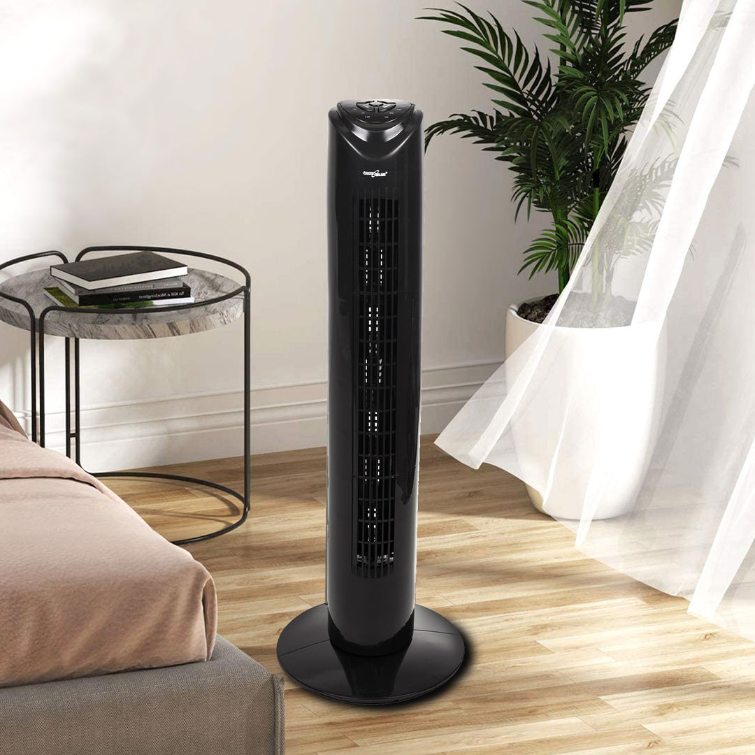 Turmventilator Ventilator mit Fernbedienung 3 Modi und 3 Geschwindigkeiten Oszillierend 80° 45W 7,5 Stunden Timer 82cm Höhe