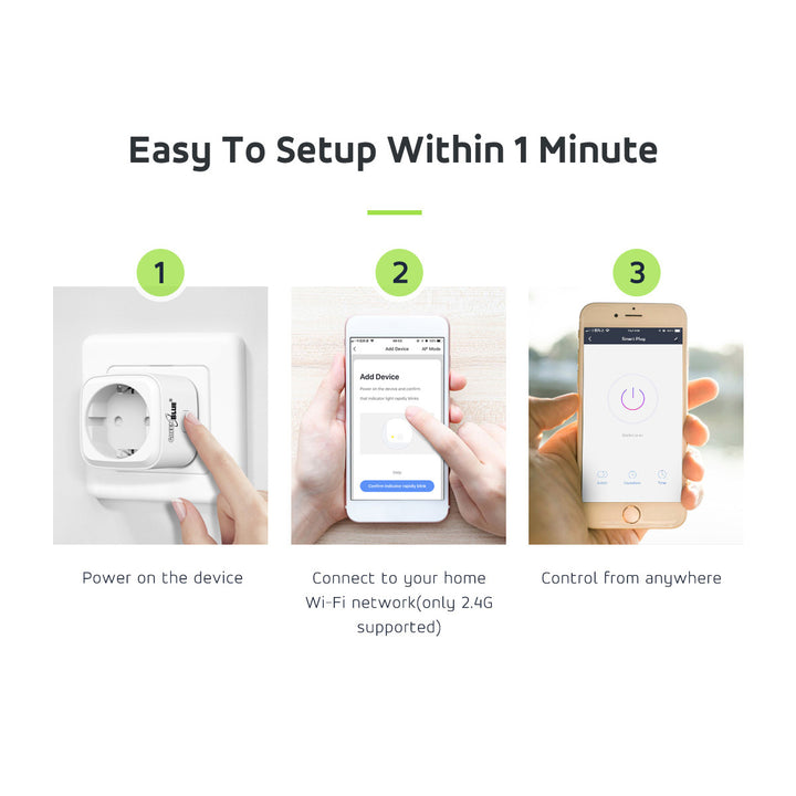 Intelligente WiFi-Steckdose  Kompatibel mit Google Home Google Assistant Alexa Siri Smart Home Schaltbare Steckdose Wifi 2.4Ghz