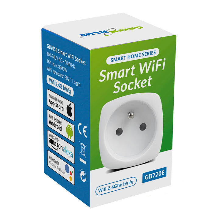 GreenBlue WiFi ferngesteuerte Steckdose, Android/iOS/Alexa/Google Home, Stromverbrauch, Timer, max. Energie, Zeitschaltuhr, max 3680W, Typ E, GB720 E