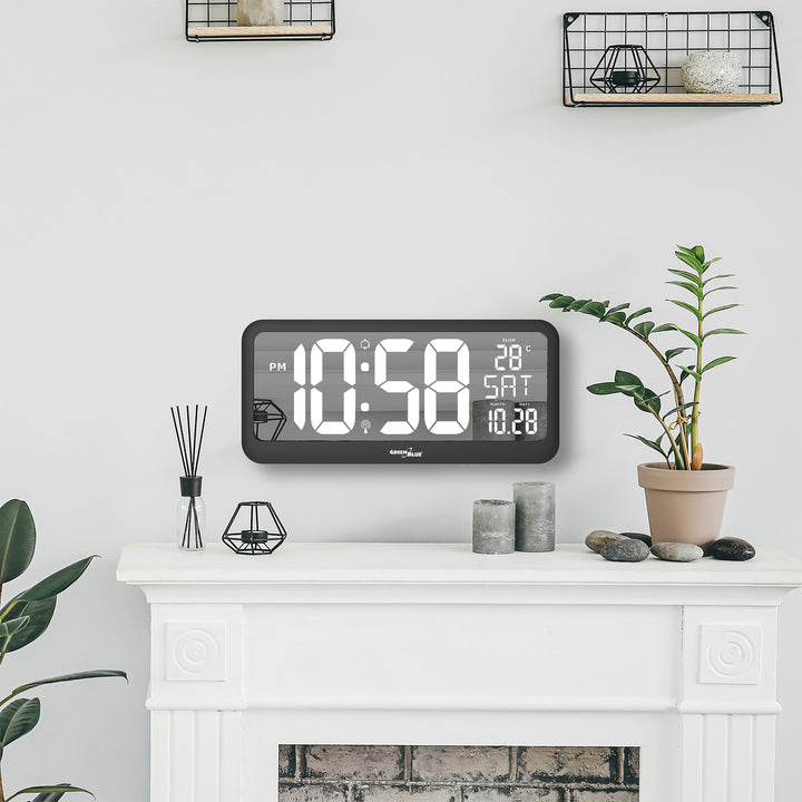 Digitale Uhr mit Temperatuursensor 37x17cm Große Wanduhr  Alarm LED Display Zum Aufstellen auf Einem Tisch oder Zum Aufhängen an der Wand Stromversorgung über Netzteil oder Batterien