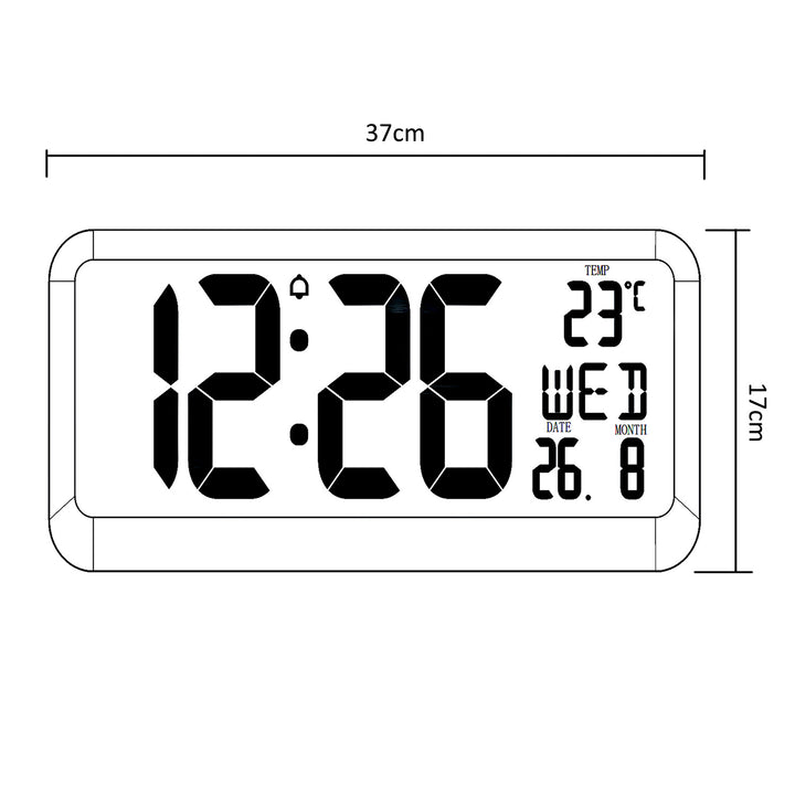 Digitale Uhr mit Temperatuursensor 37x17cm Große Wanduhr  Alarm LED Display Zum Aufstellen auf Einem Tisch oder Zum Aufhängen an der Wand Stromversorgung über Netzteil oder Batterien