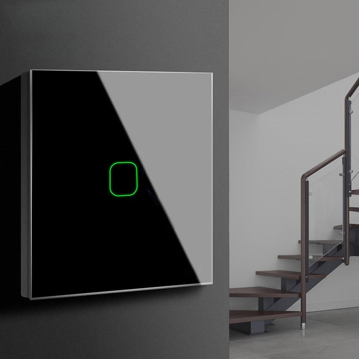 Touch Wechselschalter Lichtschalter Kreuzschalter Wandschalter Treppenschalter mit Farbwechsel LED Hintergrundbeleuchtung Einbauschalter 1-Fach Eckig Schwarz