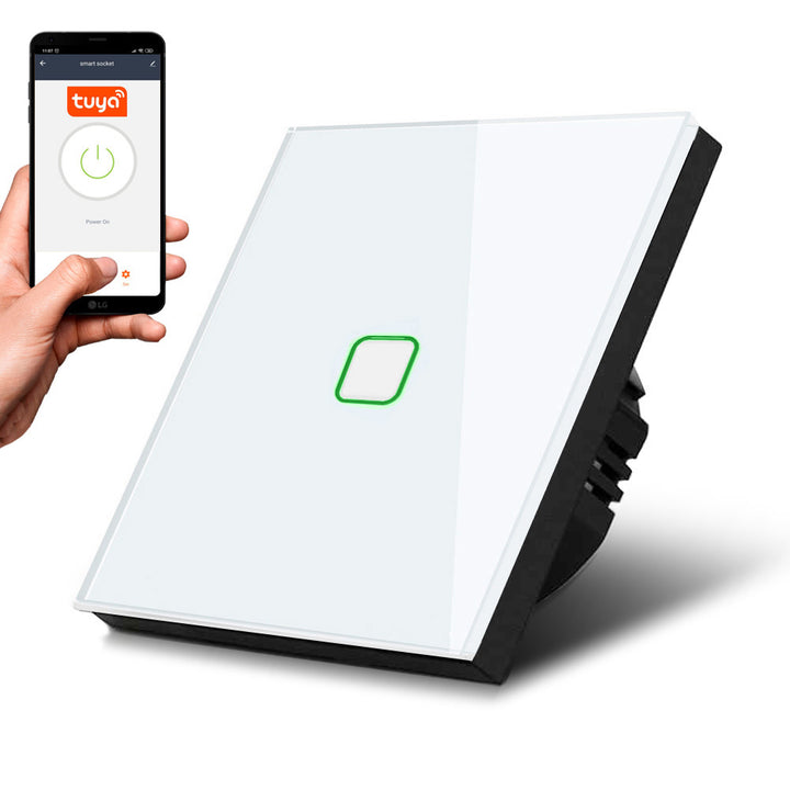 Touch Lichtschalter Kompatibel Smart WiFi  mit Tuya APP Wandschalter Glas Schalter mit Farbwechsel LED Hintergrundbeleuchtung Einbauschalter 85x85mm (1-Fach Eckig, Weiß)