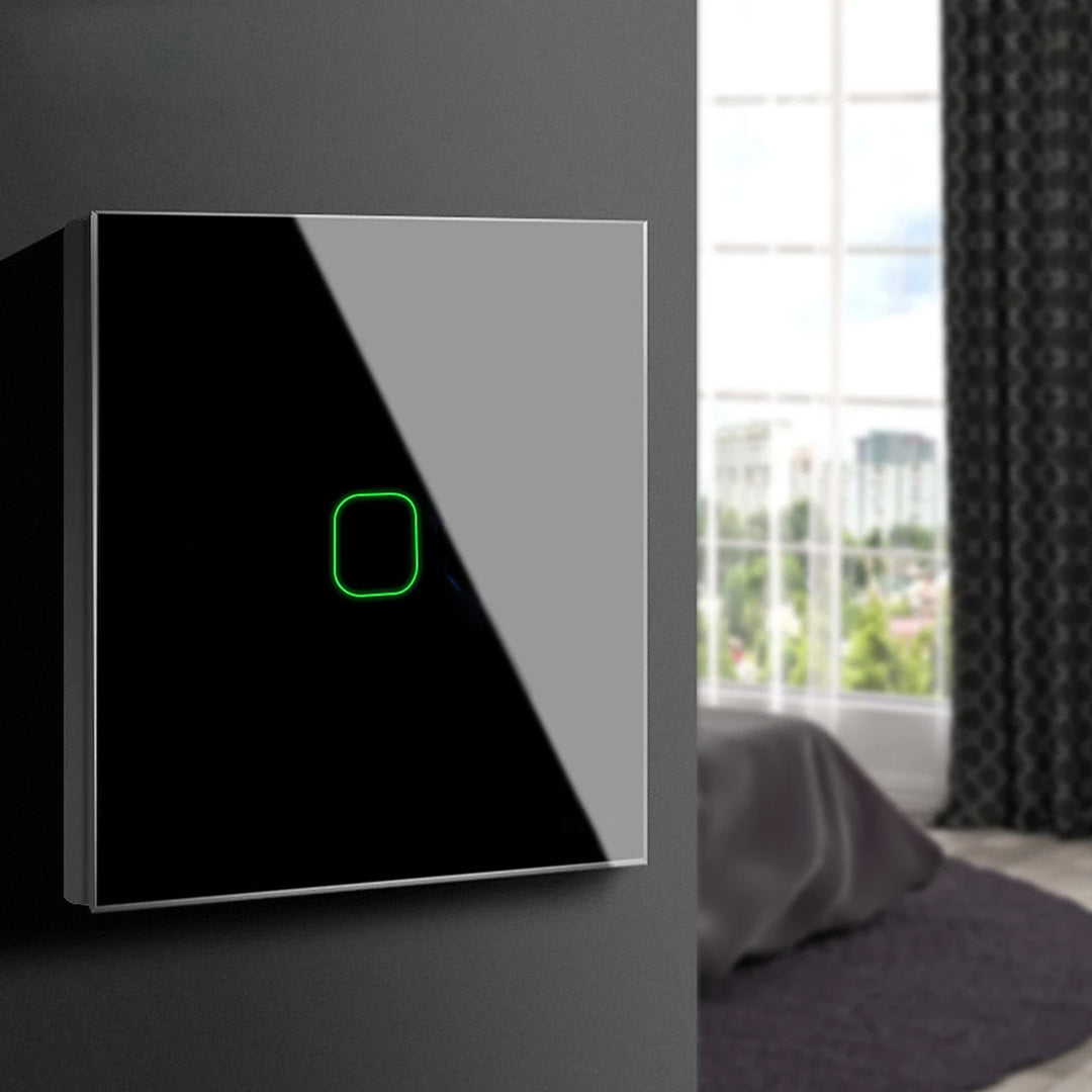 Touch  Lichtschalter Kompatibel Smart WiFi mit Tuya APP Wandschalter Glas Schalter mit Farbwechsel LED Hintergrundbeleuchtung Einbauschalter 85x85mm (1-Fach Eckig, Schwarz)