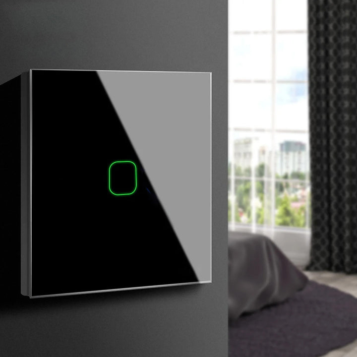 Touch  Lichtschalter Kompatibel Smart WiFi mit Tuya APP Wandschalter Glas Schalter mit Farbwechsel LED Hintergrundbeleuchtung Einbauschalter 85x85mm (1-Fach Eckig, Schwarz)