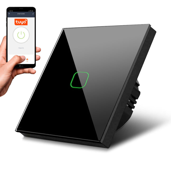Touch  Lichtschalter Kompatibel Smart WiFi mit Tuya APP Wandschalter Glas Schalter mit Farbwechsel LED Hintergrundbeleuchtung Einbauschalter 85x85mm (1-Fach Eckig, Schwarz)